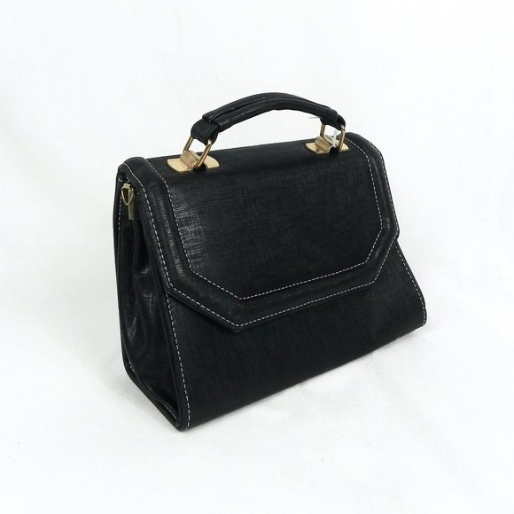 NWT Black Retro Fabric Handbag | Vintage Look Purse - Picture 2 of 10